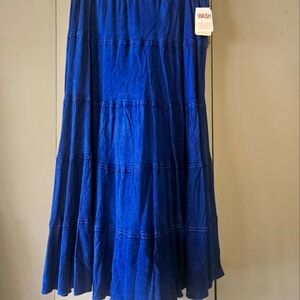 Light denim broom stick skirt. NWT. Very light.